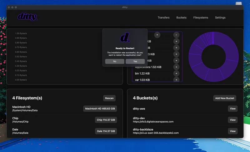 A screenshot of the ditty program updating itself